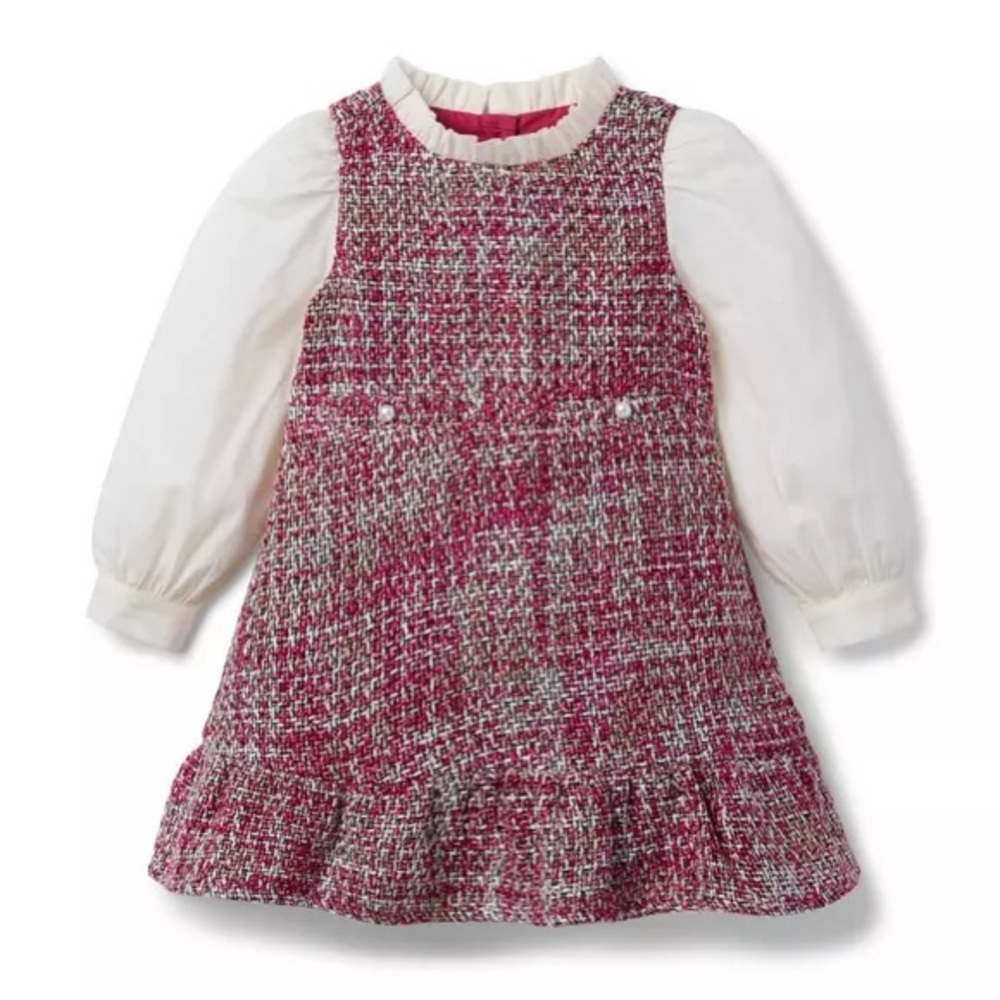 Janie and Jack The Tweed Ruffle Dress in Pink, Size 12-18 Months